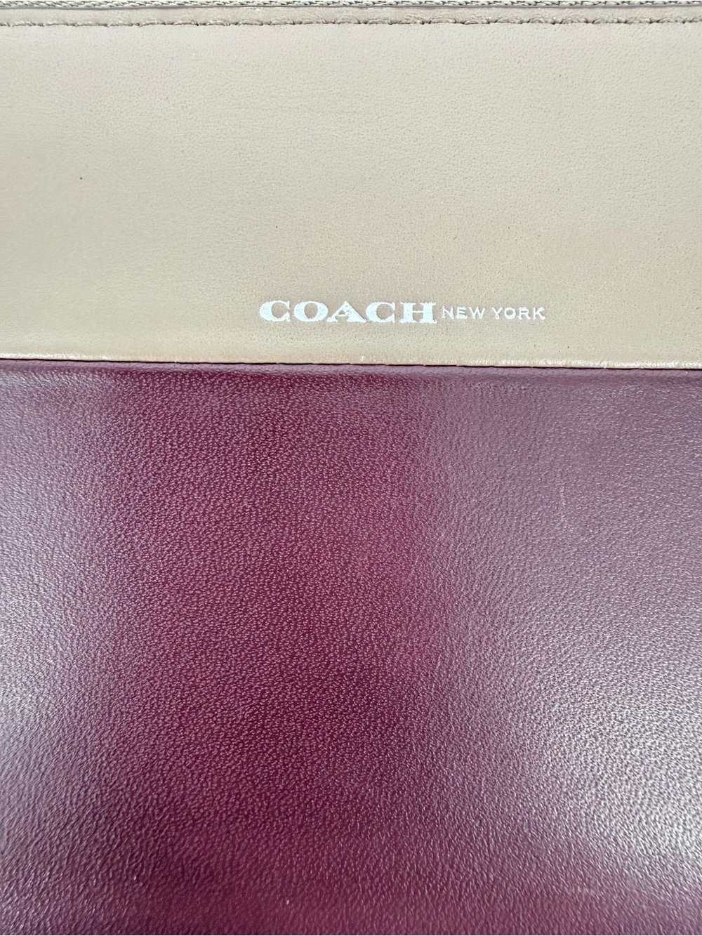Coach Colorblock Nappa Leather Accordion Zip Around Wallet Taupe Plum Card Case - Picture 9 of 10